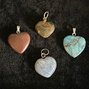 Artisan 4 Piece Collection Gemstone Crystal  Heart Shaped Pendants